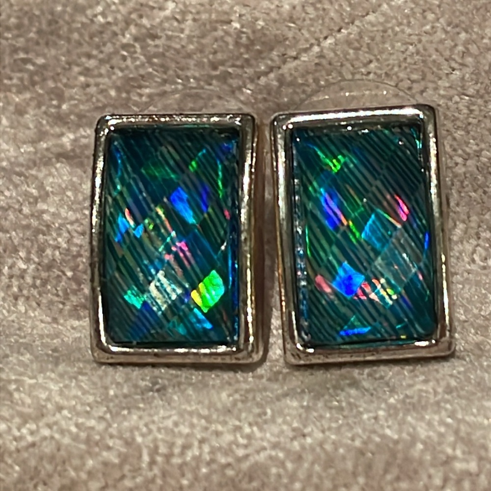Midnight Prism Earrings Silver Rectangular Colorf… - image 1